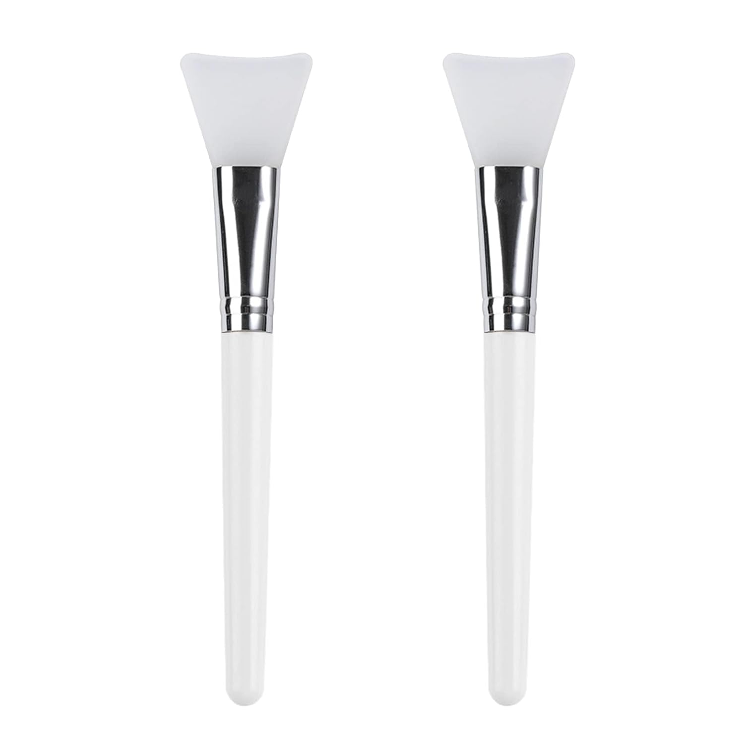Professional Silicone Face Mask Brush, White and Silver, 16.5cm Length, Easy Clean Facial Mask Applicator for Mud Masks and Serums, 2 Pack