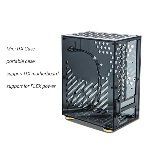 Gabinete Mini ITX GOWENIC de acrílico transparente, 4,3 L, refrigeración 360°, panel lateral negro transparente, compatible con placas base Mini ITX, soporte para fuente de alimentación 1U, compatible con SSD de 2,5 pulgadas miniatura 5
