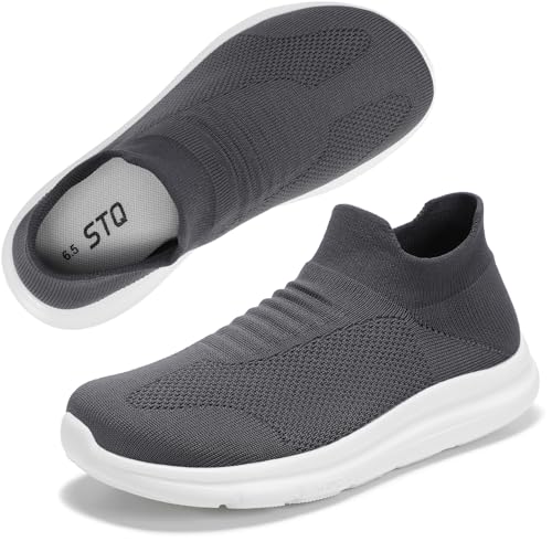 Image of STQ Wide Toe Box Walking Shoes for Women Slip On Breathable Sock Sneakers | Arch Support, Sock Like Mesh, Breathable Upper, Lightweight, Non Slip, Comfortable, Daily Wear, Minimalist