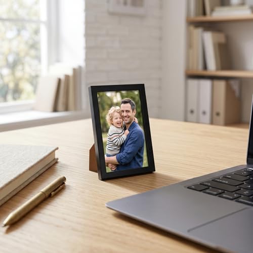 Image of Americanflat 4x6 Picture Frame with Shatter-Resistant Glass - Streamline Collection - Thin Border Photo Frame for Tabletop and Wall Display - Hanging Hardware and Easel Stand Included - Black