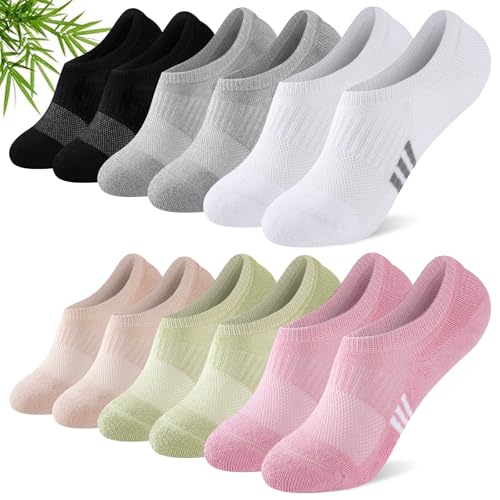 Stoeury Calcetines Invisibles de Bambú para Mujer, Calcetine Deportivos de Caña Baja y Acolchados, Calcetines Tobilleros Antideslizantes y Absorbentes del Sudor, Tallas 35-38 y 39-42