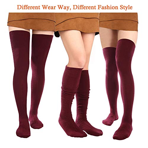 image for Moon Wood Women Thigh High Socks Extra Long Cotton Knit Warm Thick Tal