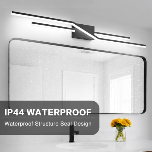 Image of SOLFART Bathroom Vanity Light Dimmable Modern Matte Black Bathroom Light Fixtures Over Mirror 48 Inch LED Lights