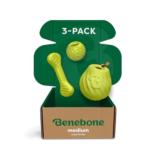 Image of Benebone Ball /Bone Medium /Pawbler Rubber Pet Toys, 3-Pack