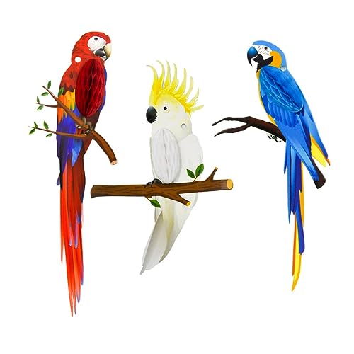 KITANDOVE 3pcs Tropical Birds Honeycomb Paper Cutouts Parrot Paper Honeycomb Decorations for Party Supplies Ideal for Birthdays Tropical Themes and Celebrations