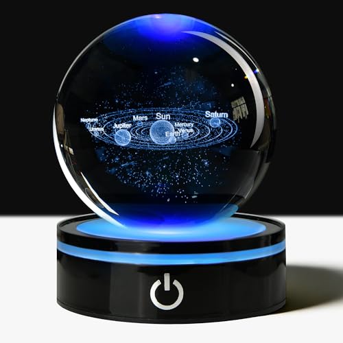QIANCHANG 3.15in Solar System Crystal Ball with Touch-Control LED Base Galaxy Model Decor Glass Sphere Lamp Universe Space Astronomy Gifts
