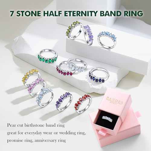 Pear Cut Half Eternity Band Rings for Women 7 Stone Engagement Ring 925 Sterling Silver Created Gemstone Ring Birthstone Rings Wedding Bands Size 6 to 104