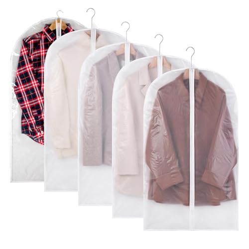 ROSYLEVE 5 Stück Kleidersack Transparente Anzug Lange 60X120 mit Reißverschluss Kleidersäcke Mottensicher Waschbarer Kleidersammler für Lange Kleider und Mäntel