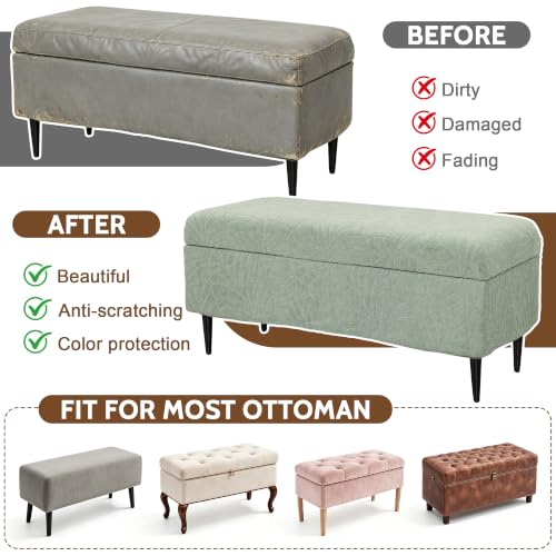 Image of FUANGUI Waterproof Ottoman Cover Slipcovers Rectangular Folding Stretch | Storage Bench Footrest Sofa Stool Covers Footstool Protector with Elastic Bottom, Removable Washable,Small