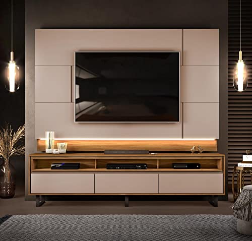 Bancada e Painel Betta 3 Gavetas Para TV até 75 Polegadas Griz/Carvalho Nobre Dj Móveis