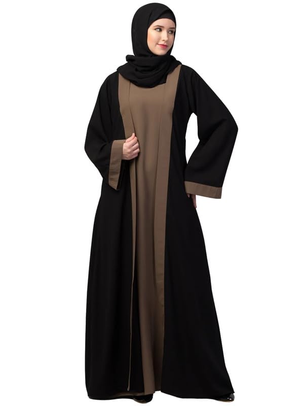 Dual Layer Abaya Dress with attached Shrug Made with Nida Matte Fabric with Side Pockets-image-6
