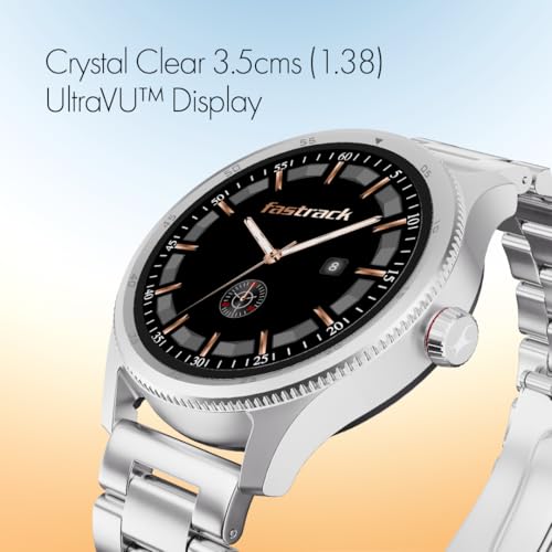 Image of Fastrack Magnus FX1 1.38 inch Display Metal Case Smart Watch with Single Sync BT Calling, Functional Crown, 100+ Sports Modes, Health Tracking, in-Built Games - Smartwatch for Men (Silver)