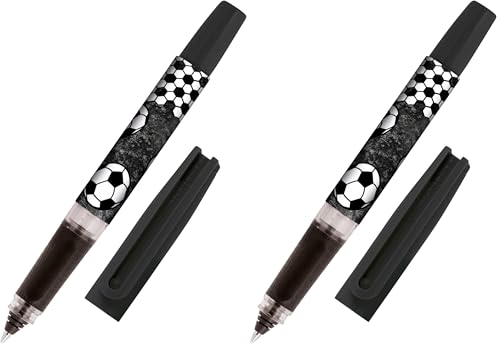 Online Stylo roller à cartouche d'encre Bachelor Design football, pour droitiers et gauchers, poignée ergonomique, roller, cartouches d'encre standard, y compris cartouche combi bleue (Lot de 2)