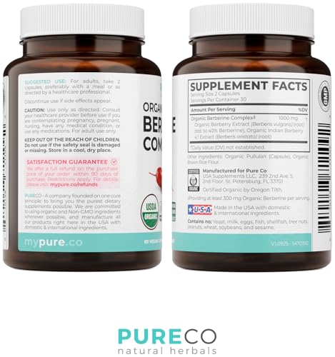 PURE CO Certified Organic Berberine Capsules