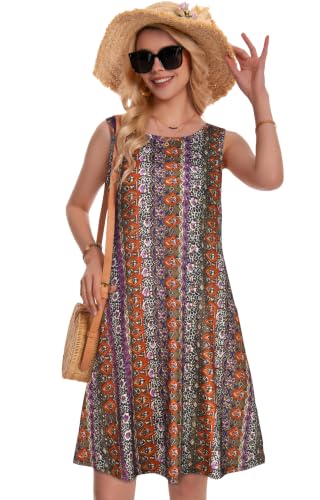 Image of elescat Summer Dresses for Women Boho Sleeveless Pocket Tshirt Sundresses | Two Hidden Pockets, Solid or Floral, Casual Flowy A Line, Loose Beach Cover Up, 2026 Fashion Vintage Outfits, Vacation Crusie