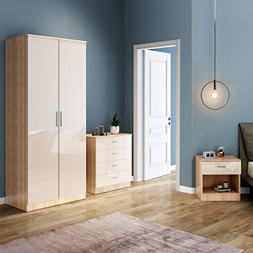 ELEGANT Wardrobe Sets 2 Doors Wardrobe and 3 Drawer Chest and Bedside Cabinet 3 Pcs Sets/ 3 Pcs Sets with Mirror