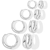 Gokeey Silver Small Hoop Earrings for Women, Silver Earrings for Women, Hypoallergenic Silver Chunky Earrings Set for Multiple Piercing Tiny Cartilage Huggie Hoop Earrings for Women Men