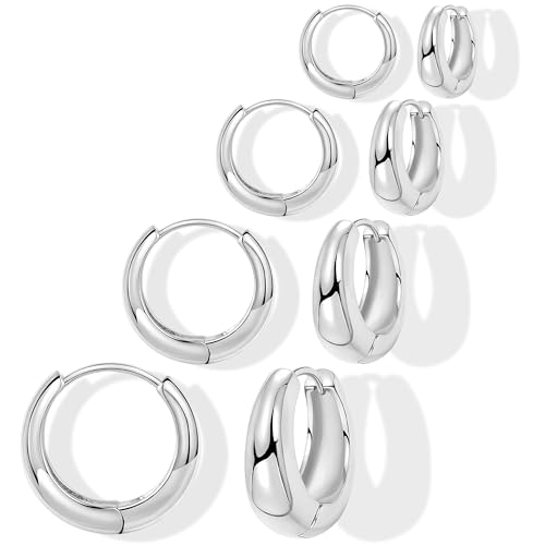 Gokeey Silver Small Hoop Earrings for Women, Silver Earrings for Women, Hypoallergenic Silver Chunky...