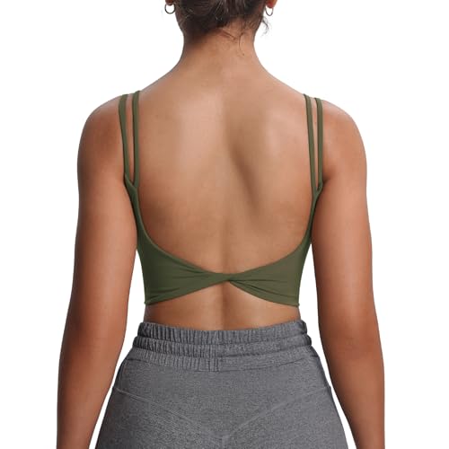 Aoxjox Women's Yoga Sports Bra Crop Tank Olive Green Medium