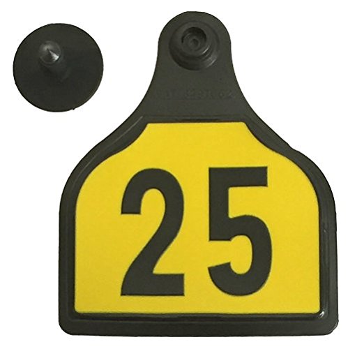 Cattle Ear Tags Numbered 26-50, Black & Yellow, 25 Count