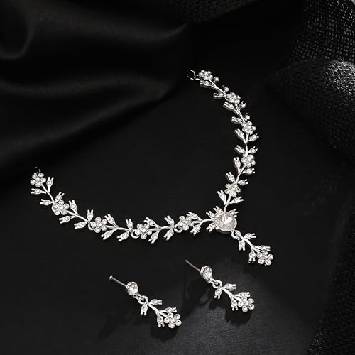 Image of Atasi International American Diamond Style Silver Plated Necklace with Earrings Jewellery Set for Women - Perfect for Party, Wedding, and Engagement