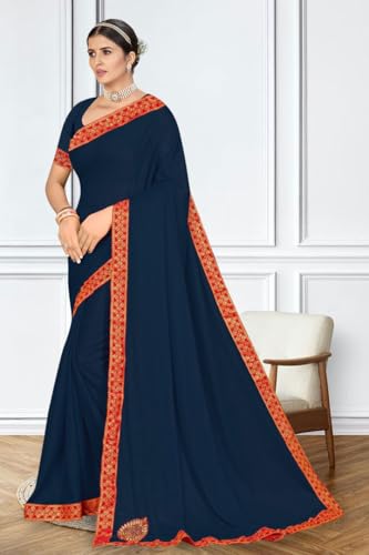 Image of V4M, Women's Fancy Chiffon Dyed Saree With Unstitched Blouse Piece Fancy Look.