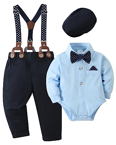 Image of SANMIO Baby Boy Clothes Suit 0-24M Boys Baptism Easter Outfits Baby Shirt+Bow Tie+Pants+Suspenders 4Pcs Christmas Wedding Set
