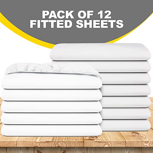 Pack Of 12 Fitted Sheets-White, 200 Tc, Poly-Cotton Blend, Hotel Quality, Durable, Premium Comfort And Style – By Pacific Linens (Twin) #TOP5