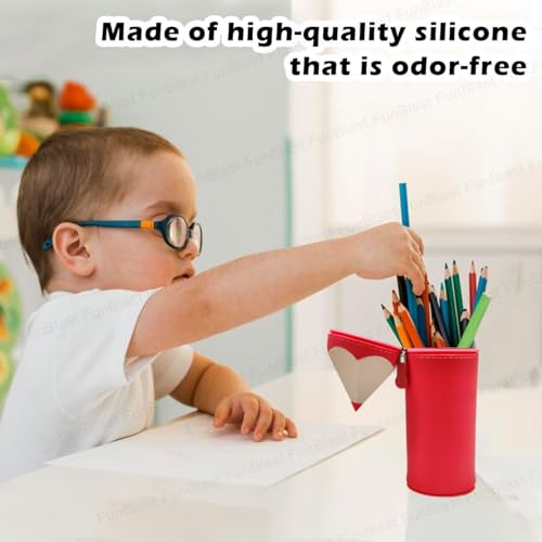 Image of FunBlast Multipurpose Silicone Pencil Case, Red, Pencil & Pen Organizer Pouch for School Supplies, Girls