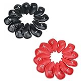 Sword &Shield sports 12pcs Thick Synthetic Leather Golf Iron Head Covers Set Headcover Fit All Brands Titleist, Callaway, Ping, Taylormade, Cobra, Nike, Etc (Red)