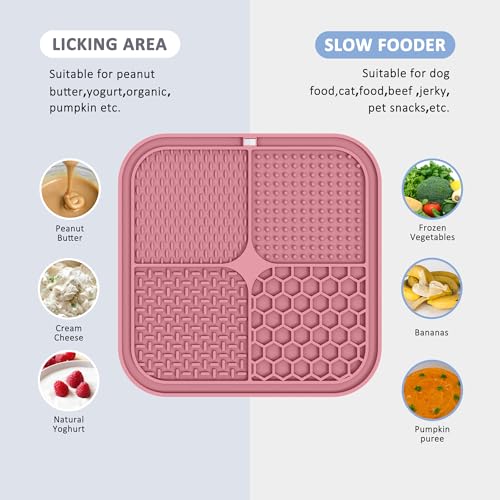 Image of ChefAide 2 Pack Lick Mat for Dogs,Upgraded 8.5x8.5 inches Licking Mats with Suction Cups,Slow Feeder Licking Pad for Anxiety Relief and Boredom Reducer,Suitable for Dog Training (Pink Berry)