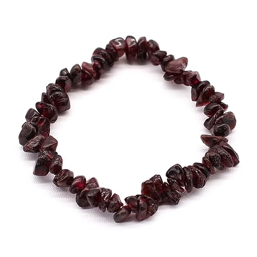 Bountiful Harvest Chip Stone Bracelet - Polished Gemstone Chip Bracelets for Stylish Stacking & Crystal Energy - Aventurine Rose Quartz Amethyst & More (13 Variants) (Blood Garnet 1 Bracelet)