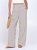 ANRABESS Womens Striped Gingham Palazzo Pants Wide Leg High Waisted Lounge Pajama Pants Cute Casual Trousers with Pockets Brown White Stripe Medium #1