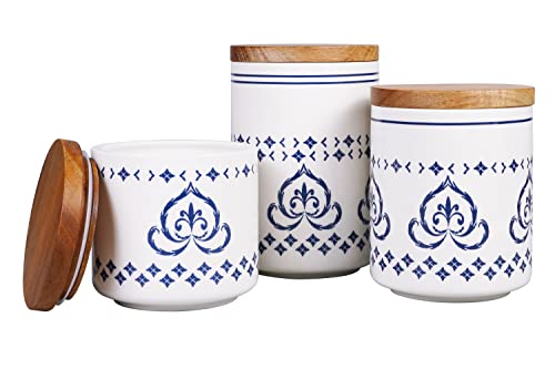 Tea Coffee Sugar Canisters Floral Design & Bamboo Lids