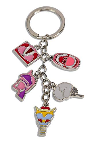 SLP Trinket Keychain, Metal Key Chain with Charms, Anatomy, Mouth, Brain, Larynx, Vocal Folds, Head View