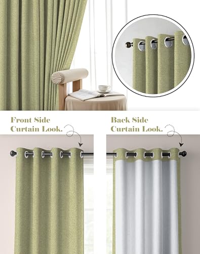 Image of Casableu Twillbone Digital Print 85% Blackout Curtains for Door /Window, Thermal Insulated, Tie Back, Wider Width 50 in, Eyelet Curtains for Living Room /Bedroom (L Green 7 ft Set of 2)