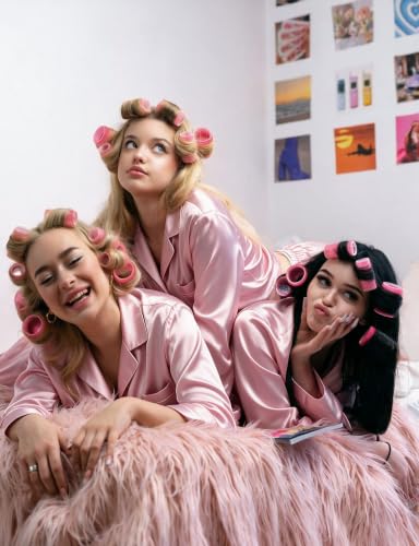Image of SWOMOG Long Sleeve Pajamas Set Silk Satin Sleepwear Button Down Pjs Loungewear with Pocket