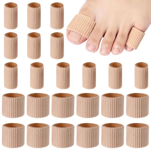 Image of Blulu 24 Pieces Toe Tubes 0.98 Inches Cushion Tube Corn Pads for Toes Sleeves Soft Gel Protectors for Cushions Corns Blisters Calluses 3 Size (Skin Color,Large,Small)