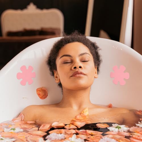 Pegatinas antideslizantes para bañera y ducha con diseño floral rosa y raspador incluido 6
