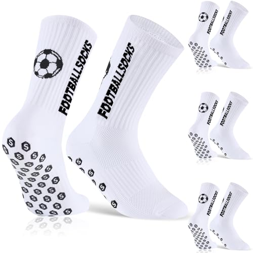 Niofind Fußball Socken, 3 Paar Anti Rutsch Football Socks, Grip Socken Fussball für Herren Damen Kinder, Rutschfeste Sportsocken für Fußbälle Basketball Laufen, Fussball Geschenke,Weiß, 43-46