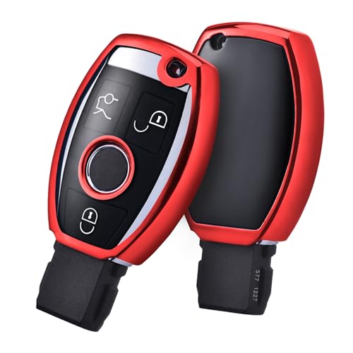 OATSBASF Autoschlüssel Hülle für Mercedes Benz, Schlüsselhülle Cover für Mercedes Benz W204 W211 2-3 Keyless Tasten A B C E Class (D-Rot)