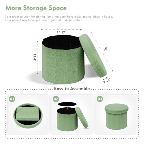 Image of B FSOBEIIALEO Storage Ottoman Cube, Round Ottoman with Storage, Green