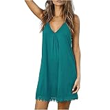 maozuzyy T-Shirt Manches Courtes Femmes Bandeau Robe D'Été Décontractée sans Manches Col en V Robe Sexy Couleur Unie Élégant Pull Plage Fête Plage Lâche Robes-Cielo_Blu_XL