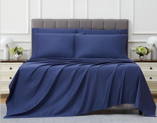 KIRKLAND Signature Pima Cotton Sheet Set Vintage Indigo King Size 6-Piece 680 Thread Count Crease Control Technology