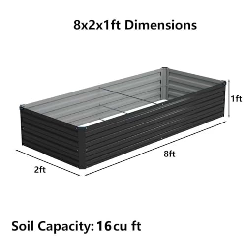 Image of Foxlang 8x2x1ft(2 Pack) Galvanized Raised Garden Bed,Outdoor Planter Box Metal Patio Kit Planting Bed for Vegetables Flowers Herb,Black