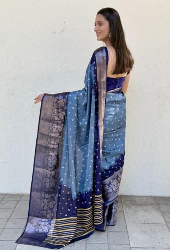 Image of TUSHANA Kalamkari Floral Prints Dola Silk Saree With Rich Zari Border Designer Pallu Attach Blouse Piece