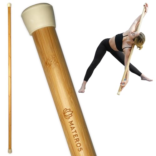 Materos Yoga Stick- 5ft Bamboo Mobility Stick- Premium Yoga Dowel- Physical Therapy Aide, Posture Corrector, Balance Support Stick, Stretching/Flexibility/Exercise Stick