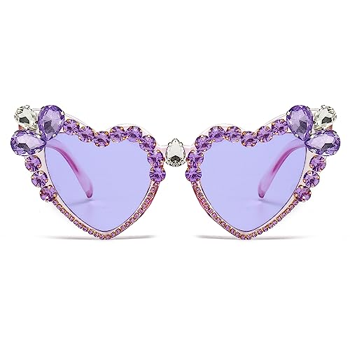 YAMEIZE Trendy Rhinestone Love Heart Sunglasses - Retro Heart Shaped Diamond Glasses Funny Party Outdoor for Women Men2