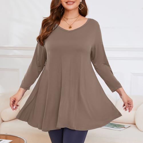 Image of LARACE Tunics 3 /4 Sleeve Plus Size Tops for Women V Neck Loose Fit Flowy Clothing for Leggings