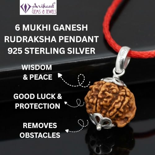 Image of Arihant Gems and Jewels 4 Mukhi to 7 Mukhi Ganesh Ji Nepali Rudraksha with 925 Silver Pendant - Natural & Certified Astrological Pendant for Positive Effects | Unisex for Men & Women